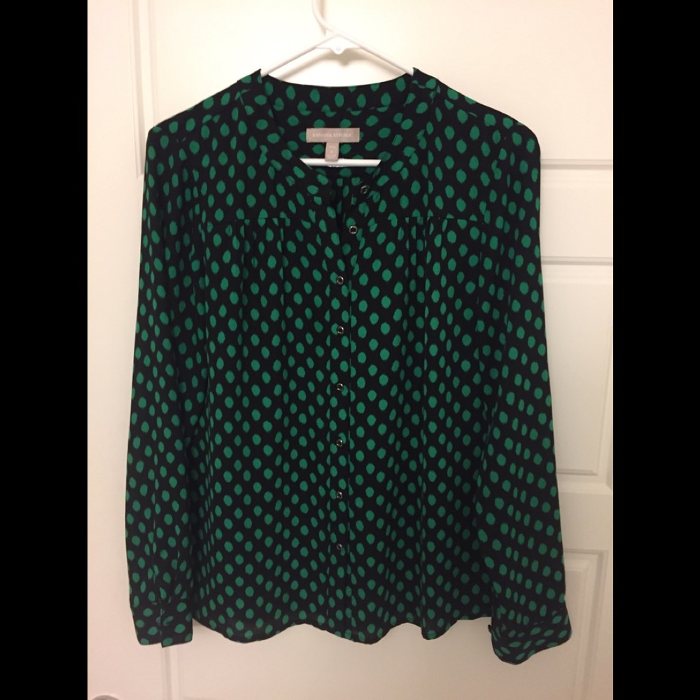Banana Republic blouse - black with green dots